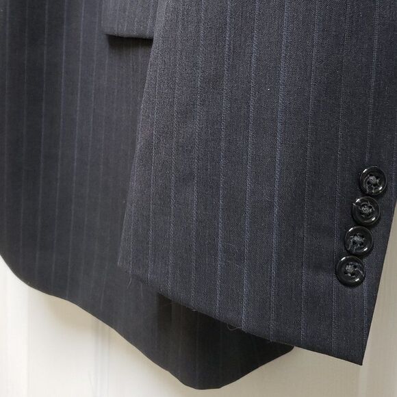Jos. A. Bank 44L Gray Blue Stripe Wool Silk Blend 2 Button Vented Classic Career - Picture 10 of 15
